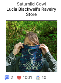 A screenshot of the Saturniid Cowl entry on Ravelry
